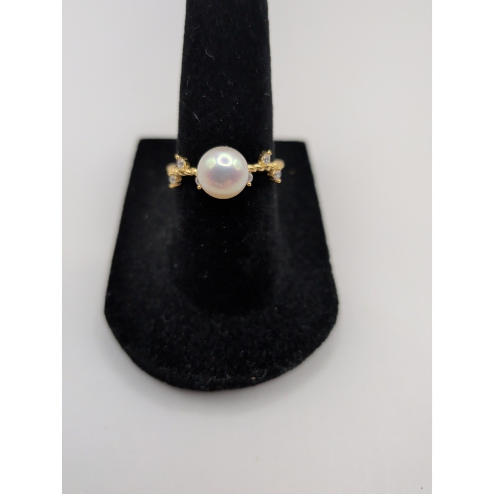Rope Band Natural Pearl Sterling Silver Ring With Gold Plating‎ Size 6.5